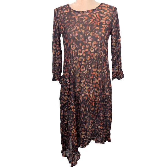 Lisa Bayne Dresses & Skirts - LISA BAYNE Crinkle Mesh Asymmetrical Semi-Sheer Dress Lagenlook Artsy Layer XS